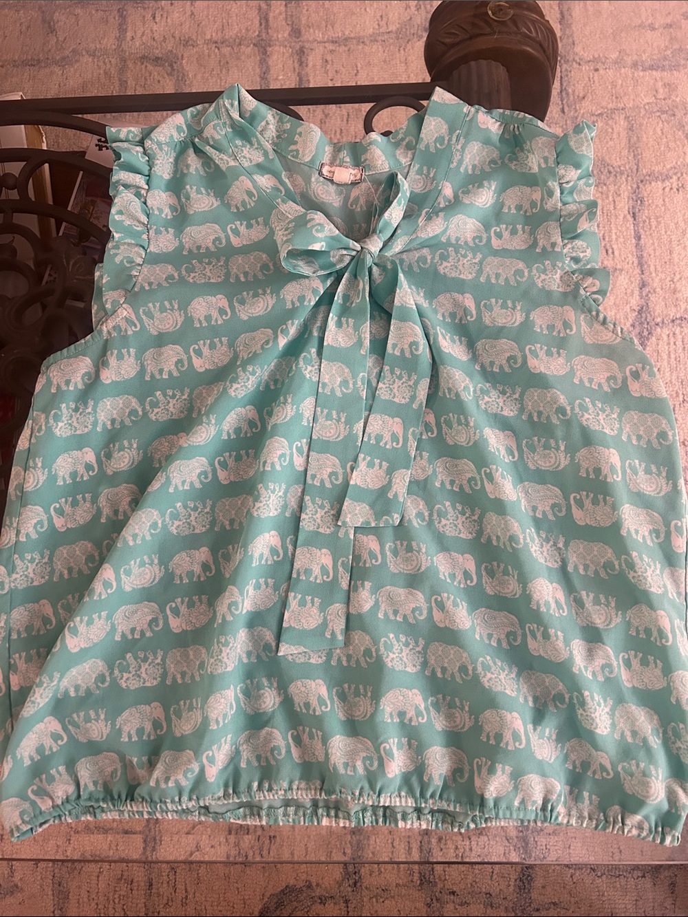 Eyeshadow Mint Green Elephant Print Bow Tie Sleeveless Blouse
